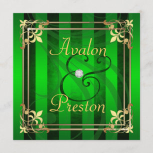 Invitation verte en filigrane de rayure d'or