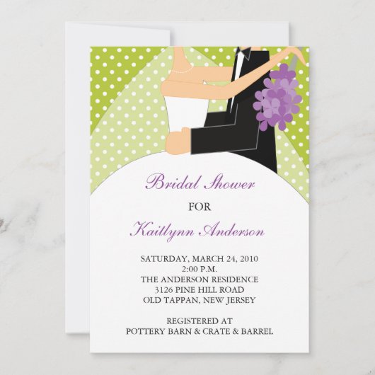 Invitation verte et blanche de Fête de la mariée (Devant)