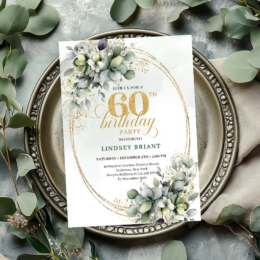 Invitation verte et dorée pour 60e anniversaire bo