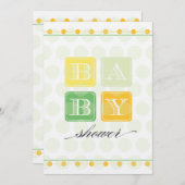 Invitation verte et jaune de baby shower de blocs (Devant / Derrière)