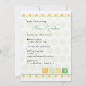 Invitation verte et jaune de baby shower de blocs (Dos)