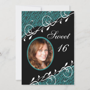 Invitation verte et noire turquoise du bonbon 16 à