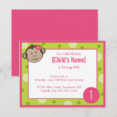 Invitation verte et rose 4,2 de fille de singe (Devant / Derrière)