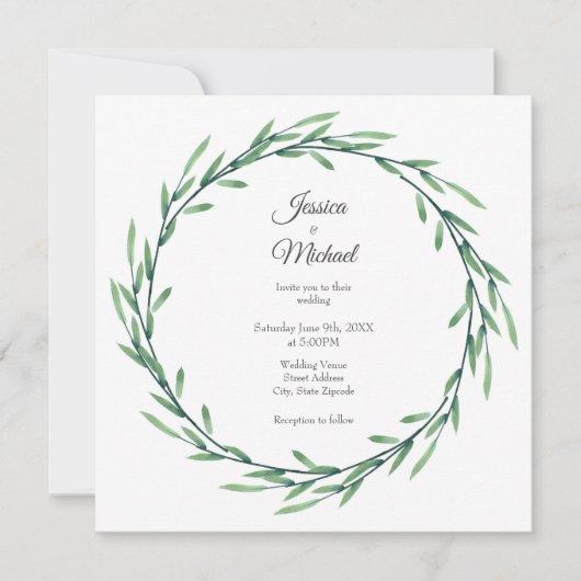 Invitation Verte Feuille d'aquarelle (Devant)