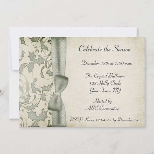 Invitation verte Holly Swirls Bow Sage (Devant)