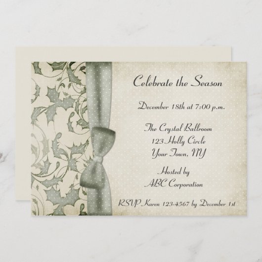 Invitation verte Holly Swirls Bow Sage (Devant / Derrière)