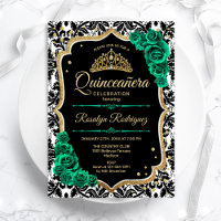 Verte Or Noir Damas Élégant Quinceanera