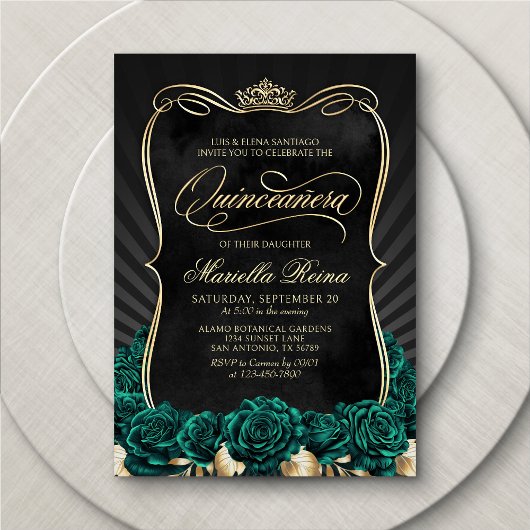 Invitation Verte or noir Quinceañera