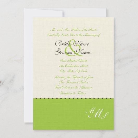 Invitation verte perlée de frontière (Dos)