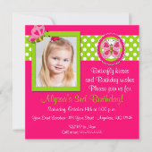 Invitation verte rose d'anniversaire de papillon (Devant)