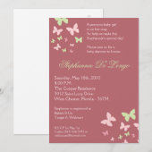 invitation verte rose de baby shower du papillon (Devant / Derrière)