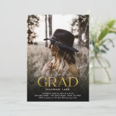 Invitation Vertical 3 Photo Gold Foil Grad Photo Graduation (Debout devant)