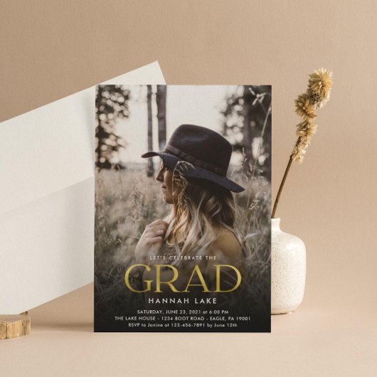 Invitation Vertical 3 Photo Gold Foil Grad Photo Graduation