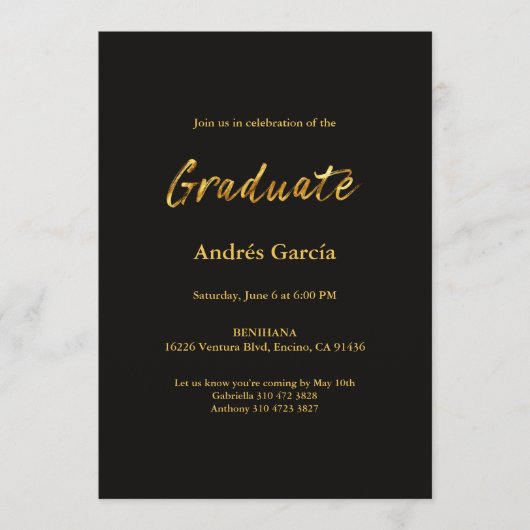 Invitation verticale avec écriture dorée dégradée (Devant)