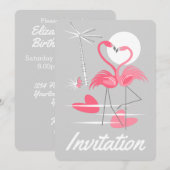 Invitation verticale Flamants Roses (Devant / Derrière)