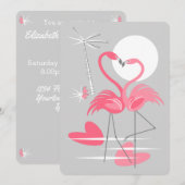 Invitation verticale pour l'amour des flamants ros (Devant / Derrière)