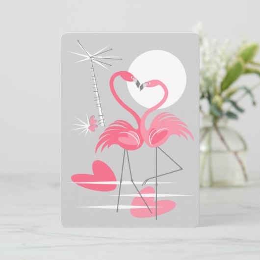 Invitation verticale pour l'amour des flamants ros (Debout devant)