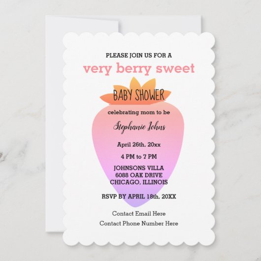 Invitation Very Berry Sweet QR Code Strawberry Baby Shower (Devant)