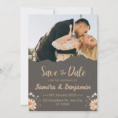 Invitation Very Dark Orange Minimalist Photo Wedding Save the (Devant)