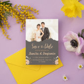 Invitation Very Dark Orange Minimalist Photo Wedding Save the