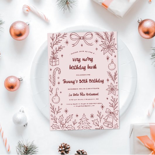 Invitation Very Merry Birthday Bash | Christmas Party