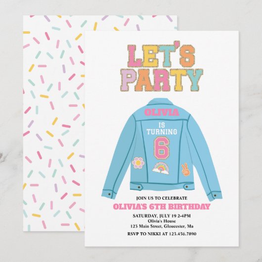 Invitation Veste en jean Preppy Patch 6ème Anniversaire (Devant / Derrière)