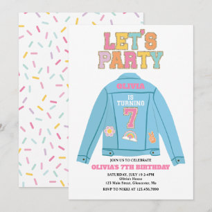 Invitation Veste en jean Preppy Patch 7e anniversaire