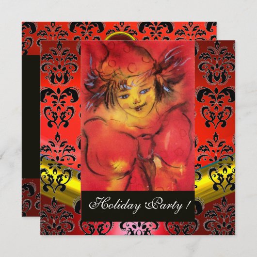 Invitation VÊTEMENT AVEC BOW ROUGE OR NOIR DAMASK MONOGRAM Ru (Devant / Derrière)