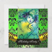 Invitation VÊTEMENT EN VERT, NOIR DAMASK MONOGRAM, JEU D'Émer (Devant)