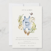 Invitation Vêtements à feuillage bleu pour annonce de bébé ga (Devant)