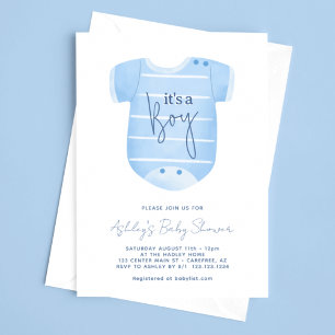 Invitation Vêtements Bébé Bleu C'est un Garçon Baby Shower
