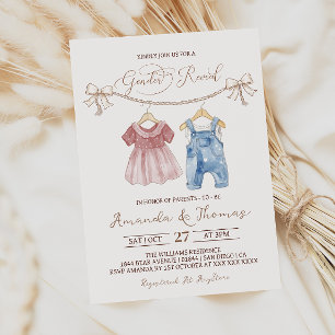 Invitation Vêtements bébé bohème rose bleu révélation du sexe