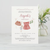 Invitation Vêtements bébé fille à l'aquarelle Corde à linge A (Debout devant)