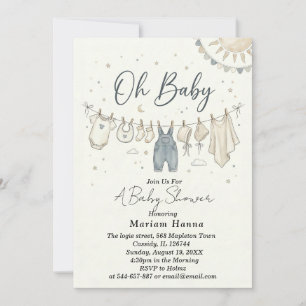 Invitation Vêtements bébé Oh Bébé sur un fil à linge pour bab