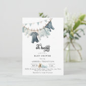 Invitation Vêtements Bébés Bleus | Aquarelle bébé garçon douc (Debout devant)