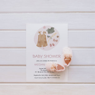 Invitation Vêtements Bébés simples mignons Baby shower rose