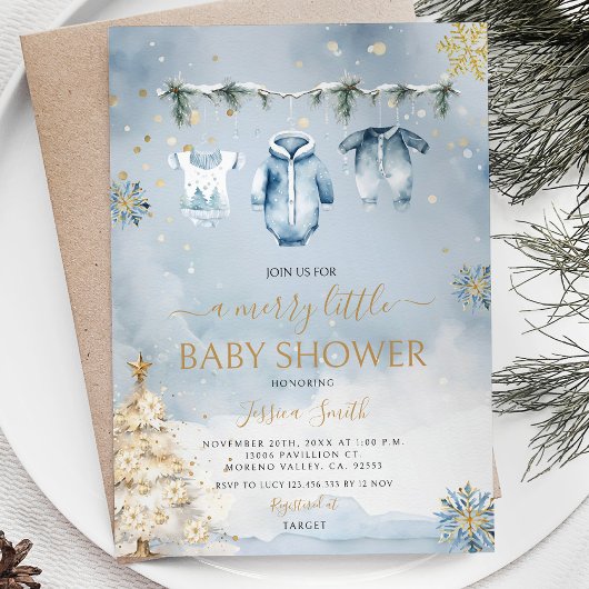 Invitation Vêtements Bleus d'hiver C'est un Baby shower garço