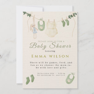 Invitation Vêtements de bébé à l'aquarelle Corde à linge Bébé