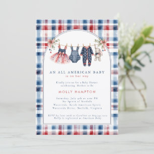 Invitation Vêtements de bébé américains sur un fil à linge To