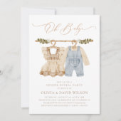 Invitation Vêtements de bébé Aquarelle Rustique Révélation de (Devant)