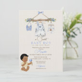 Invitation Vêtements de bébé Baby shower de garçon bleu ivoir (Debout devant)