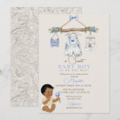 Invitation Vêtements de bébé Baby shower de garçon bleu ivoir (Devant / Derrière)