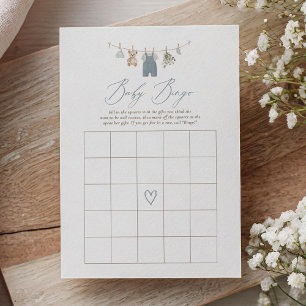 Invitation Vêtements de bébé bleu boho Bingo Baby Shower