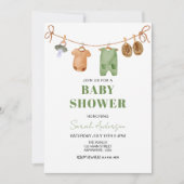 Invitation Vêtements de bébé boho verts Baby shower (Devant)