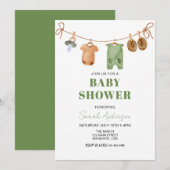 Invitation Vêtements de bébé boho verts Baby shower (Devant / Derrière)