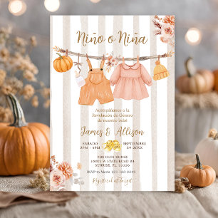 Invitation Vêtements de bébé citrouille boho révélation du se