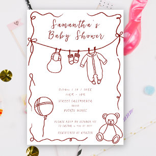 Invitation Vêtements de bébé dessinés à la main Baby Shower