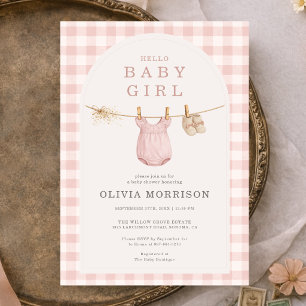 Invitation Vêtements de bébé fille sur un fil rose blush pour