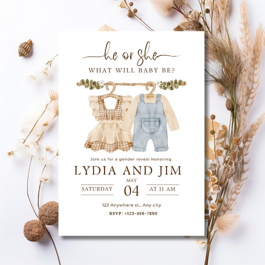 Invitation Vêtements de bébé Genre Reveal Invitation, Boho Ba