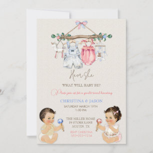 Invitation Vêtements de bébé Révélation du sexe Ivoire Rose B